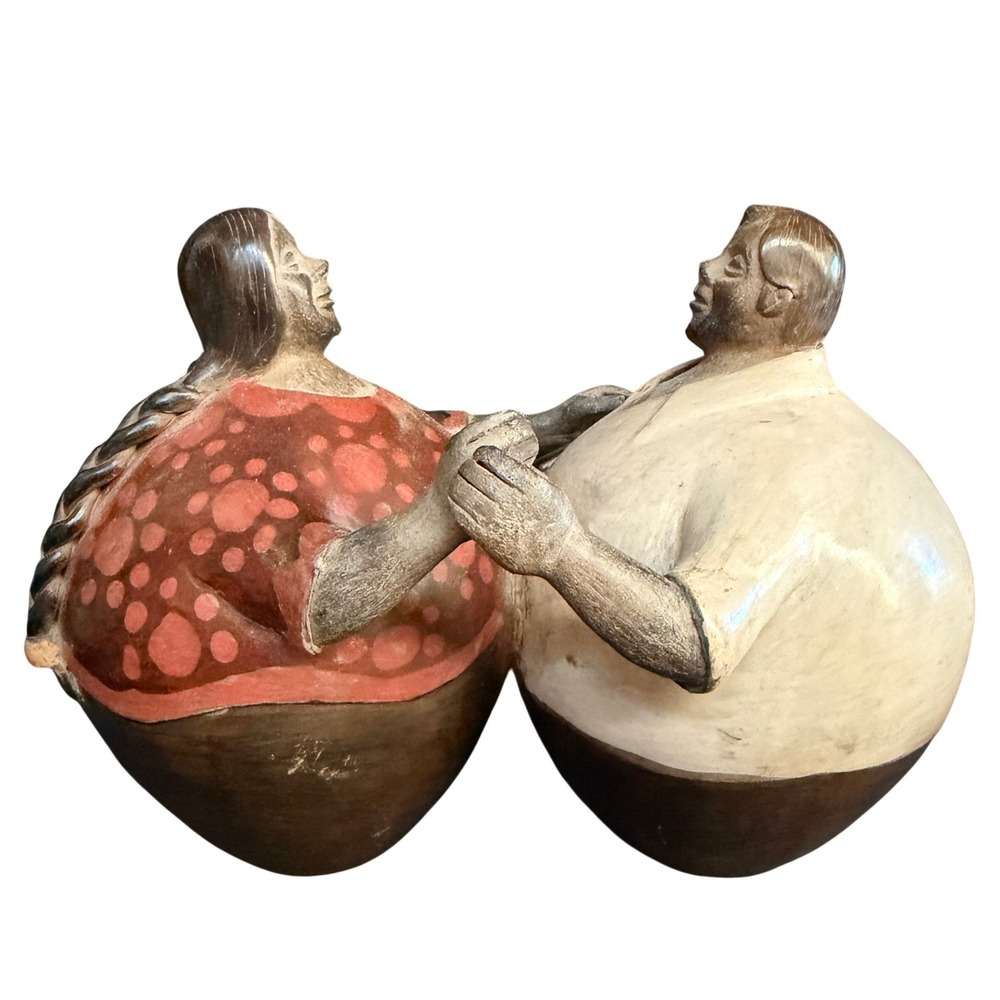 Vintage Peruvian Folk Art Pottery Dancing Couple Figurine Peru Clay Sculpture